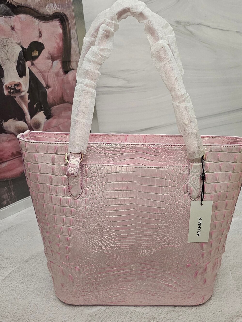 RARE NWT Brahmin Ezra Rose Water Melbourne 3 Eyes On Tote + Heart Pouch Set - Picture 4 of 16